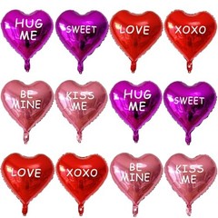 12 Pcs Red Heart Shaped Balloons 18 Inch XOXO | LOVE | 4 Colors Printed Xoxo