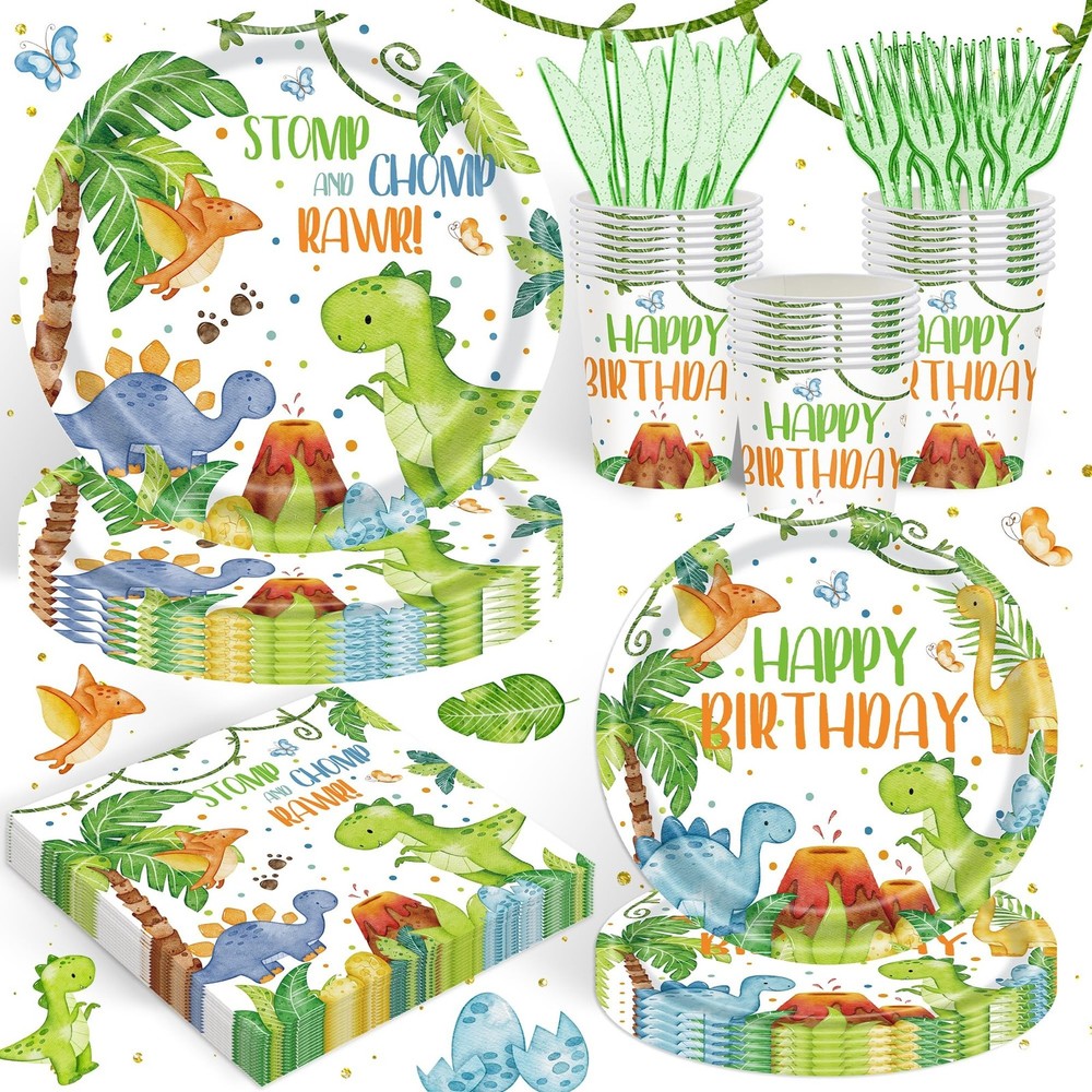 120PCS Dinosaur Party Supplies for Boys Girls 1st Kids First Birthday Party W…