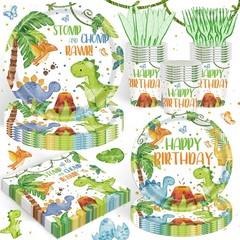 120PCS Dinosaur Party Supplies for Boys Girls 1st Kids First Birthday Party W…