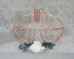 Ragga Wedding Rose Gold Flower Girl Basket Copper Colored Wire And Eucalyptus