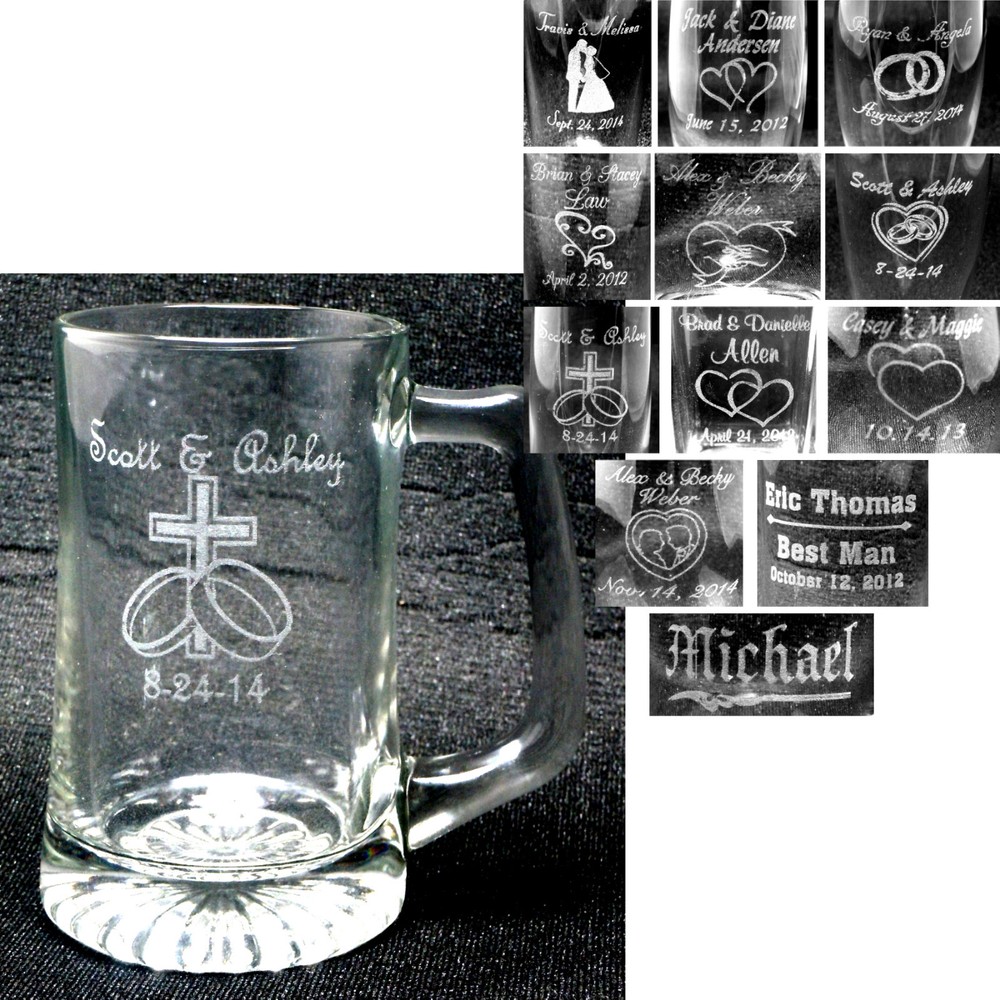 Case of 12 Personalized 25oz Glass Mugs Custom Engraved Wedding Party Gifts