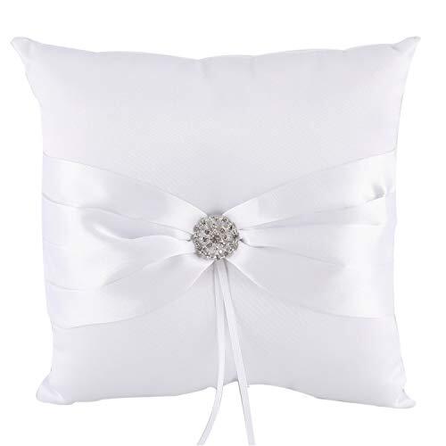 7.8″ Satin Artificial Diamond Decoration Wedding Ring Bearer Pillow White
