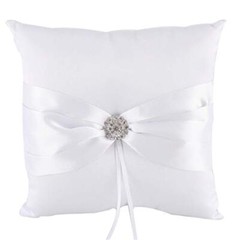 7.8″ Satin Artificial Diamond Decoration Wedding Ring Bearer Pillow White