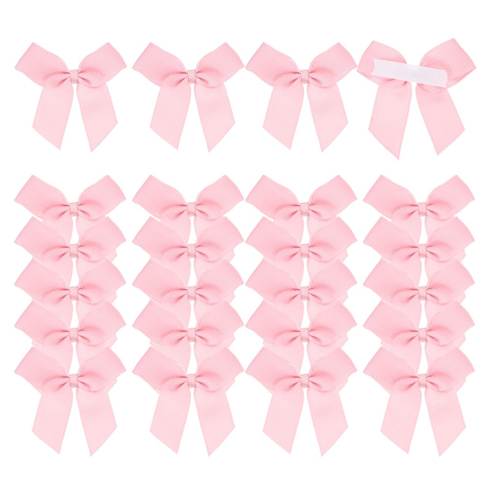 24 Pieces Mini Satin Bow 2″ Flower Sticker Light Pink