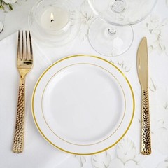 Plastic WHITE with Gold Rim 6″ PLATES Disposable Party Wedding WHOLESALE