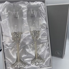 NEW Things Remembered Set Of Champagne Toast Flutes Rhinestones Silver Classic