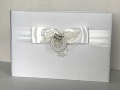 Western Wedding Guest Book, White Lasso with Silver Cowboy Boot Charm