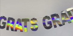 Pre-Strung Holographic Congrats Grad Banner Decorations Sign, Iridescent Hang…