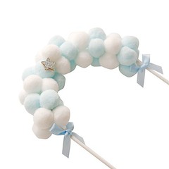 6″ x 11″ BLUE WHITE Cotton Balls Arch Cake Topper Wedding Party Home Decorations