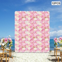 12PCS Artificial 3D Flower Wall Panel Wedding Backdrop Wall Decor Pink 15*15in