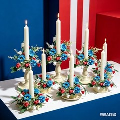 6 Pcs 1.38″ Mini Taper Candle Rings Wreaths 4th of July Small Artificial Taper