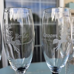 Wedding Champagne Flute Set 5 Pc Bride Groom Mother Father Toasting Glasses