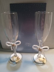 Lillian Rose Glass Designer champagne toasting flutes seashell starfish knots