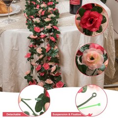 Flower Garland Rose Vines, 2 Strands 16.5Ft Flower Vines for Bedroom, Rose