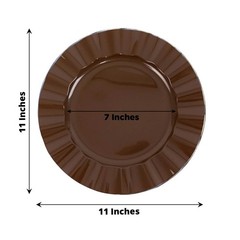 10 BROWN 11″ Round PLASTIC Salad Dinner PLATES Gold Wavy Rim Wedding Party