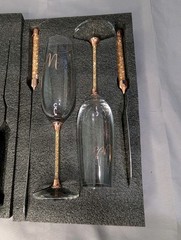Mr Mrs Wedding Champagne Flutes Cake Knife Server Set Rose Gold Glitter