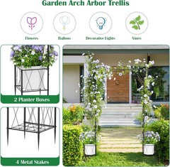 7.7Ft Wedding Arches Backdrop Stand Decor Garden Arch Trellis w/Planter Boxes