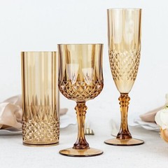 6 AMBER GOLD 8 oz Crystal Plastic Champagne Flute GLASSES Party Events
