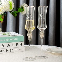 Wedding Cake Knife and Server Set with Rhinestone Champagne Flutes Gift Set