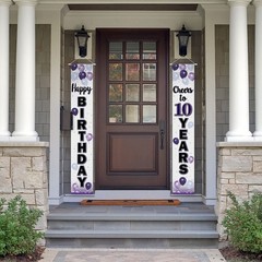 Happy 10th Birthday Decorations,10th Purple Balloon Birthday Theme Door Hangi…