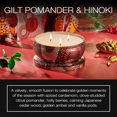 Voluspa Gilt Pomander Hinoki 3 Wick Tin Candle 12 Ounces 40 Hour Burn Time