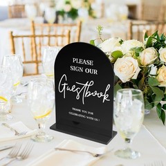 Black Acrylic Modern Wedding Sign, Ceremony and Reception Sign with Stand