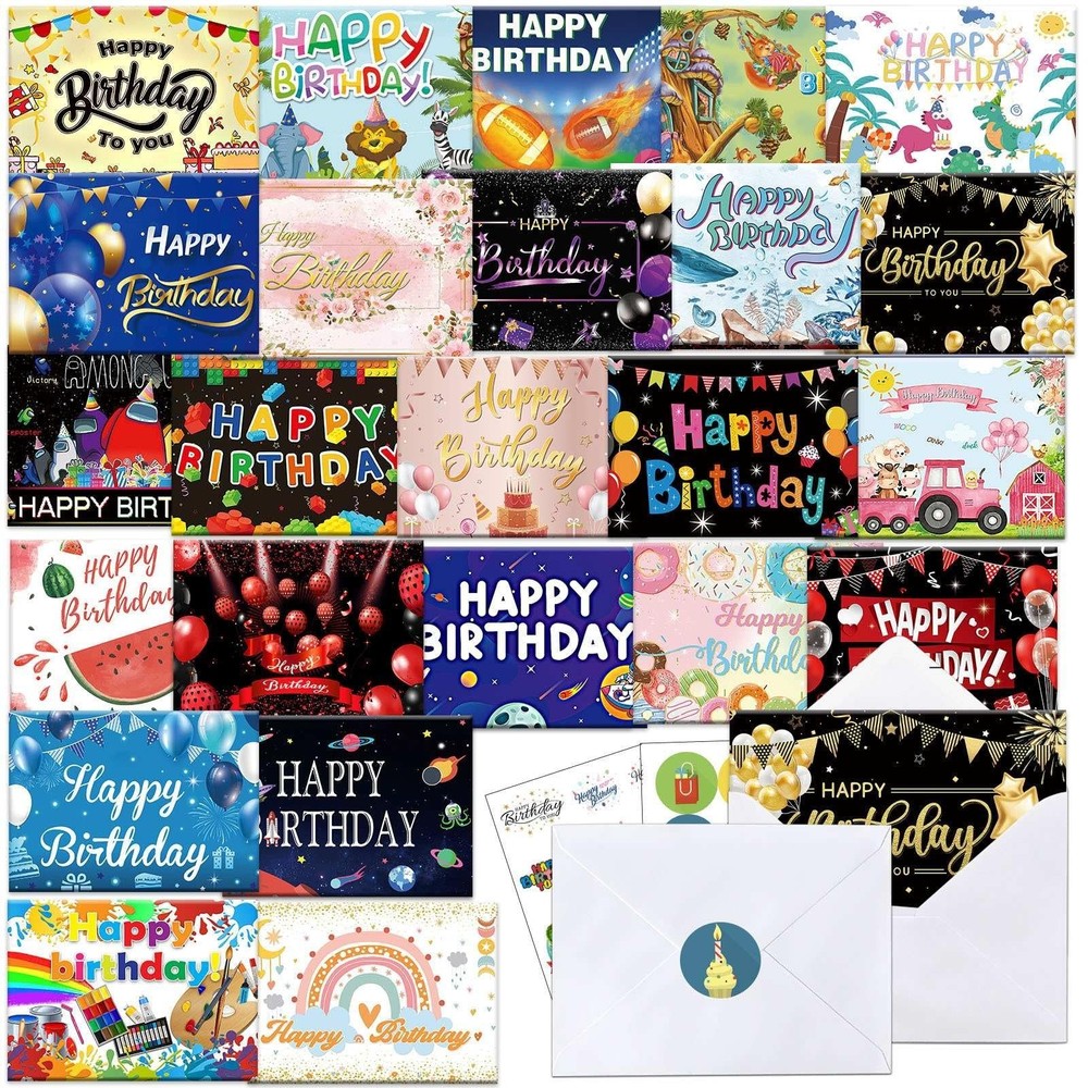 72 Happy Birthday Cards with Envelopes, 24 Unique Designs, Birthday Cards Bul…