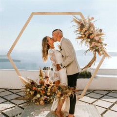 Wooden Wedding Arch Hexagon Arbor Backdrop Stand for Indoor Outdoor Garden Decor