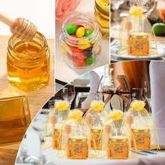 60 Mini Hexagon Glass Honey Jars with Dippers & Lids – Party Favors for Weddings