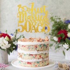 Just Married 50 Years Ago Cake Topper, Gold Glitter 50th Wedding