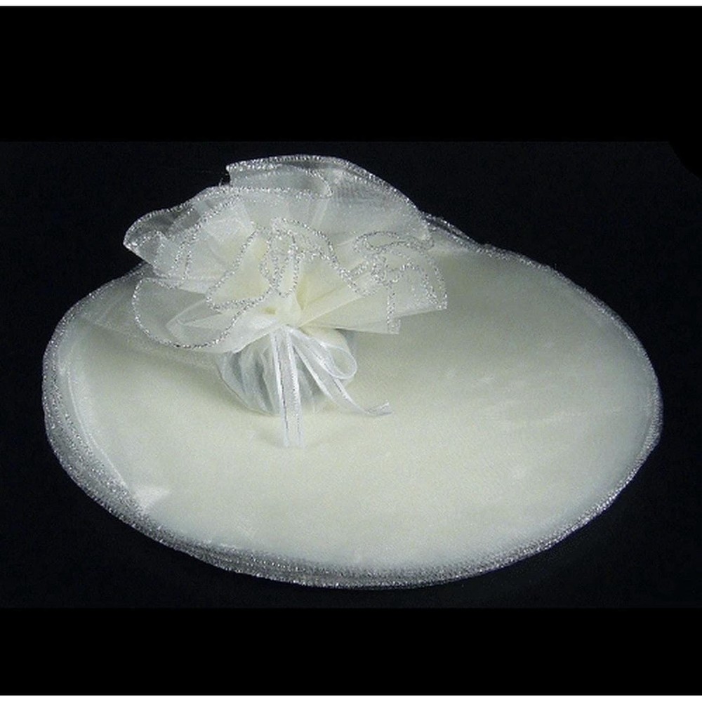 24 TULLE WRAPPERS White Organza W/ Silver Edge CIRCLES 9″ DIY Party Favors