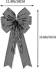2 Pack Black White Stripe Halloween Fall Bows for Wreaths,12”x20”Black and White