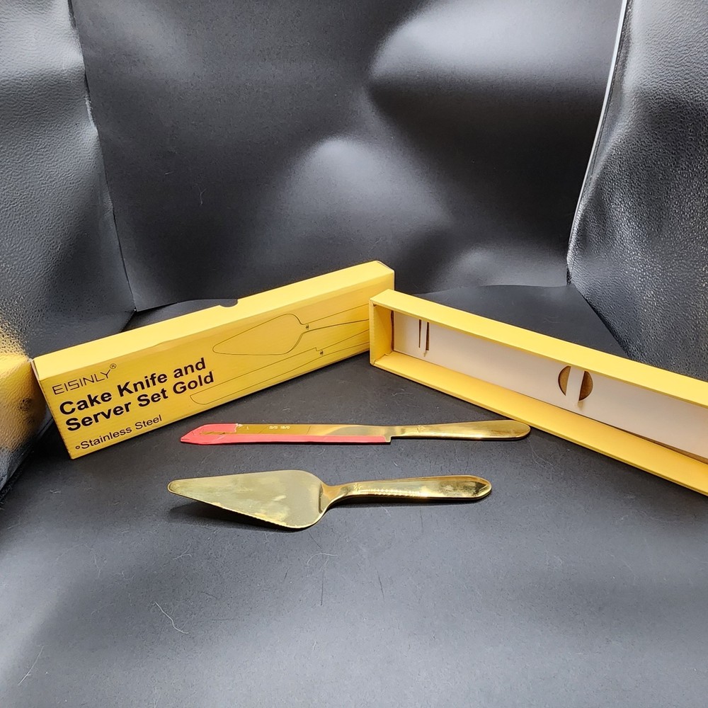 Gold Elegant Cake Knife and Server Set, Steel Plated Blades with Acrylic Handles