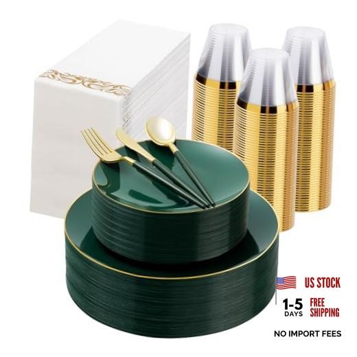 3PCS Plastic Dinnerware Set – Plastic Plates for Guests – 100 & 50 Green