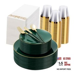 3PCS Plastic Dinnerware Set – Plastic Plates for Guests – 100 & 50 Green
