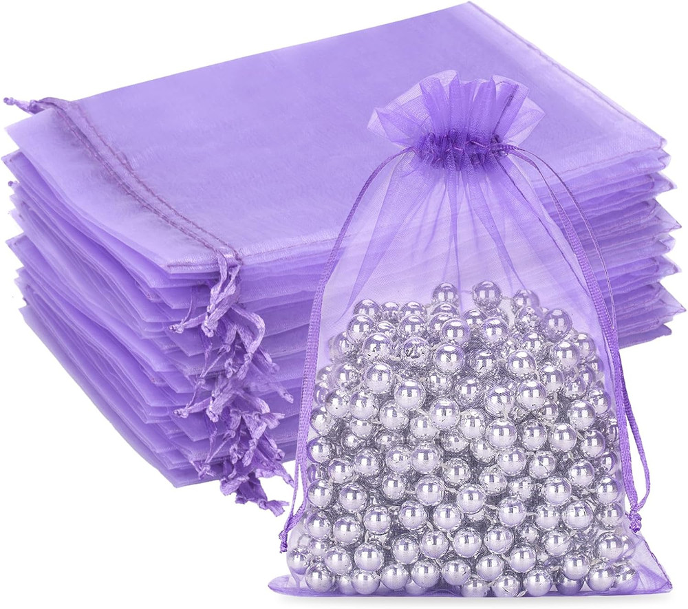 25PCS Light Purple Organza Bags 5×7 inches – Drawstring Organza Bags, Candy Gift
