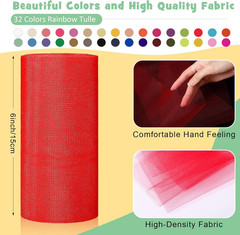 32 Colors Tulle Rolls Tulle Fabric 6 Inches by 25 Yards Rainbow Ribbon Netting N