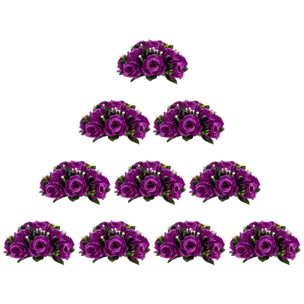 BLOSMON Flower Balls Wedding Rose Centerpieces 10 Pcs Purple Fake Flowers wit…
