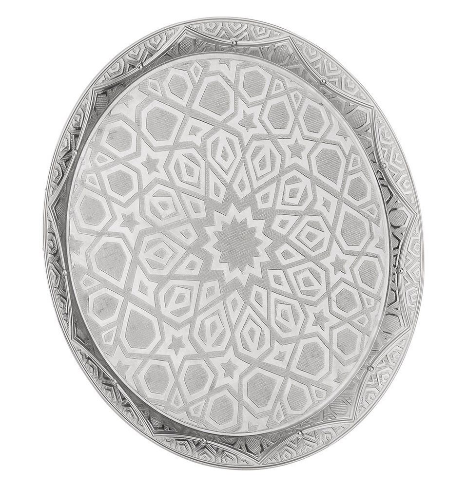 Turkish Circular Server Serving Tray | Ottoman Selcuk Star – Silver | 185-6-11