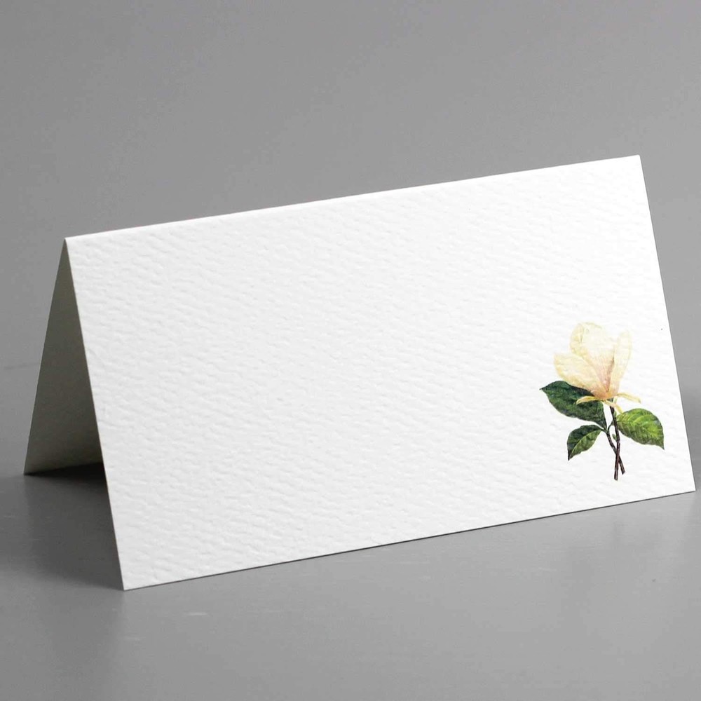 25 PCS Place Cards White Magnolia Flower Wedding Table Tent Style Scored