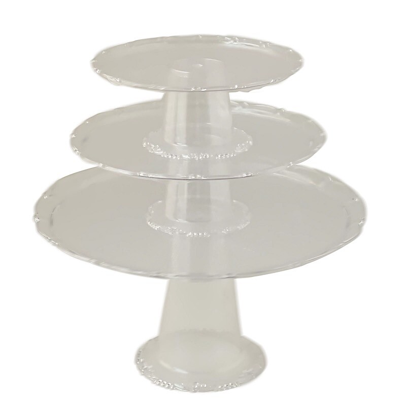 3 Cleat Plastic Stackable Pedestals Round Cupcake Display Stands Set Party Event