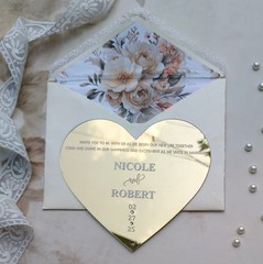 Personalized Gold Mirror Vintage Acrylic Invitations 2026 & Ivory Lace Envelopes