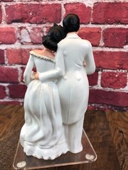 RARE Vintage 1950’s Porcelain WEDDING CAKE TOPPER BRIDE & GROOM Both In WHITE 7″