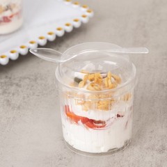 24 Clear Ribbed Plastic Fruit Dessert Cups 5 oz with Lids and Spoons Wedding