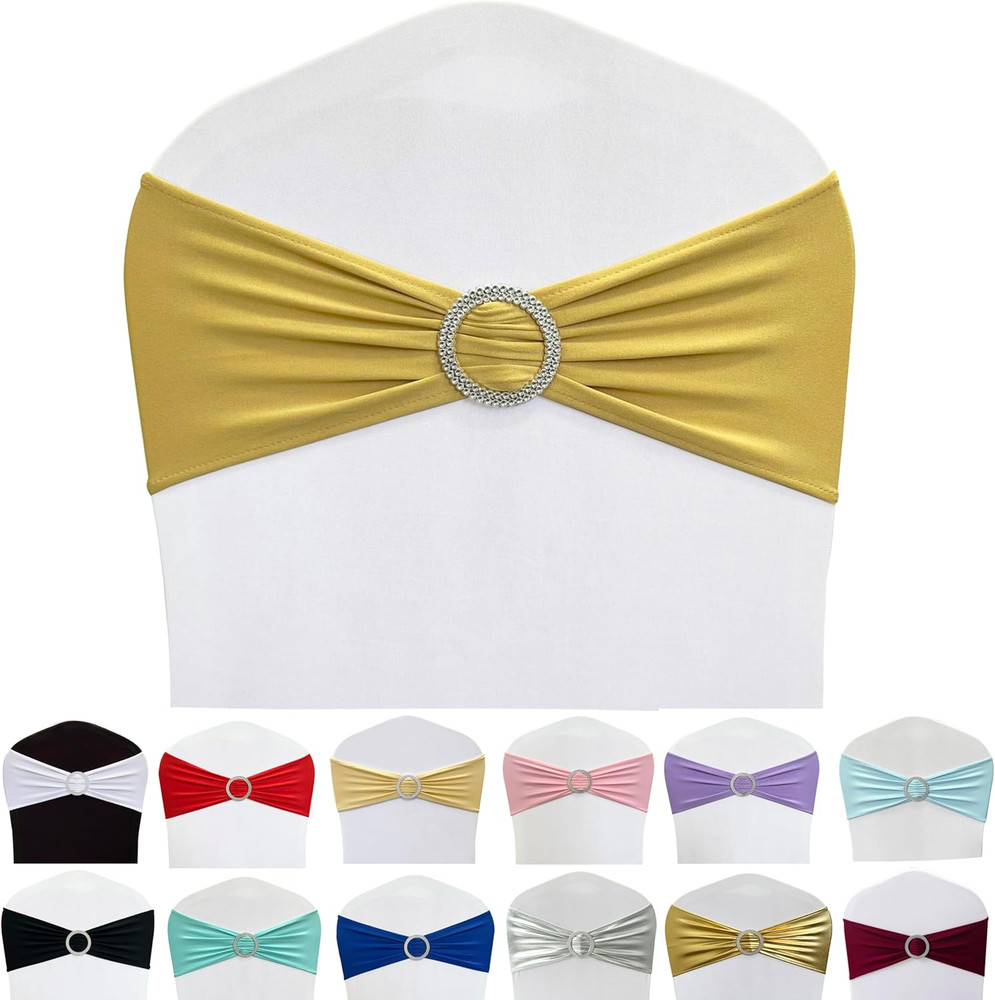 Spandex Chair Sashes Bands 50PCS Stretch Chair Ties Bows with Buckle Slider for