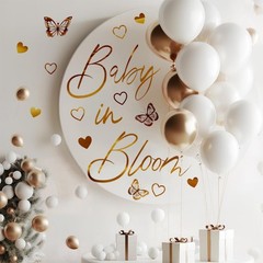 Runtoo Baby Shower Party Decal Sign Baby in Bloom Gold Gender Reveal Neutral …