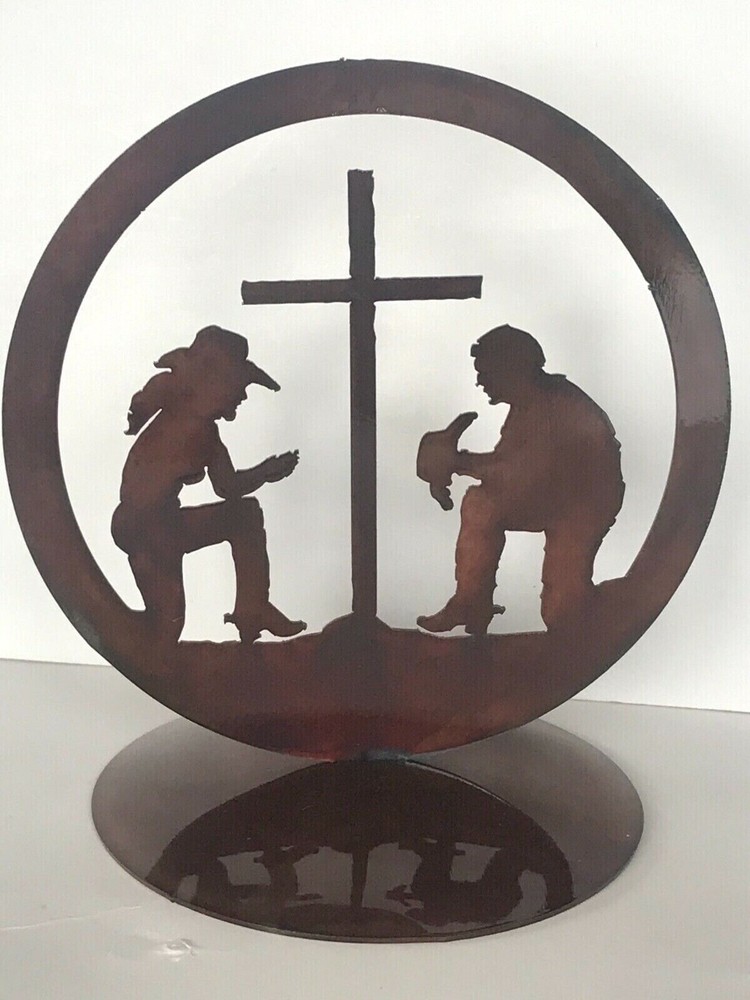 Laser Cut Steel Western Wedding Cake Top, Cowboy Couple Kneeling Prayer