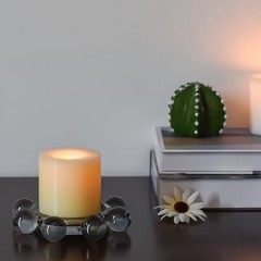 Crystal Bubble Candle Dish, Round Pillar Candle Holder Plate Stand for Gray