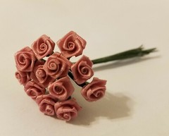 Lot 144 pcs Mini Tiny Pink Satin Ribbon Roses Flowers 10mm 3/8″ on Wire Stem