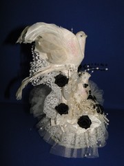 New Elegant Wedding Love Birds Caketop, accent black roses, white decor #209